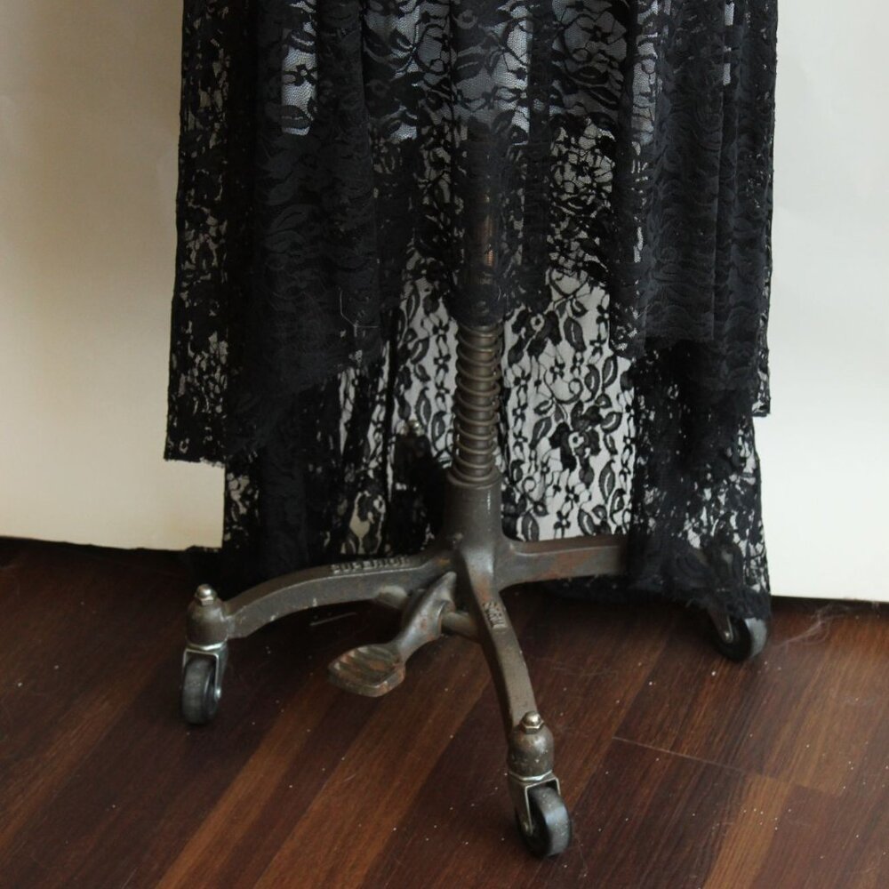 Black Lace Maxi Dress, Hi Lo Sleeveless Gown, Size Large - Picture 3 of 11